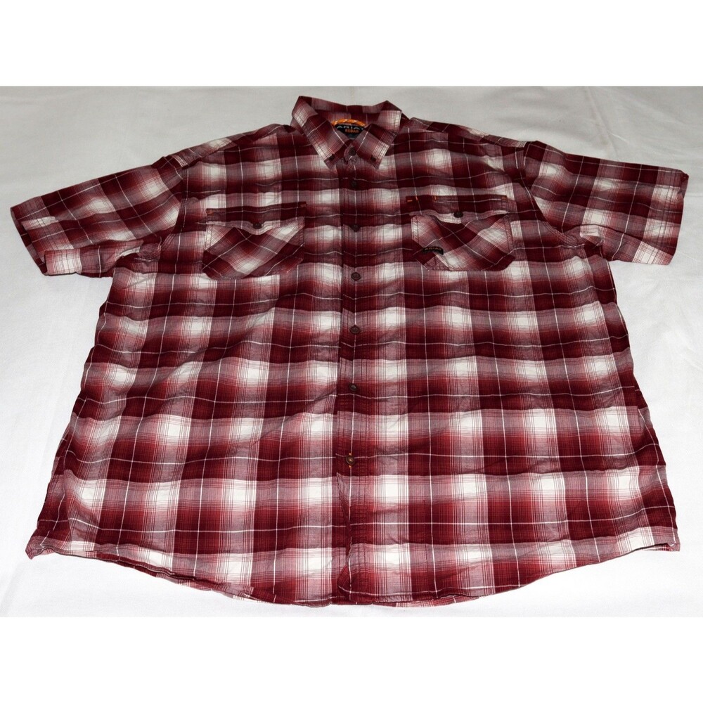 Ariat Rebar Men's Short‎ Sleeve Button Up Flap Pockets Plaid Work Shirt Size 2XL